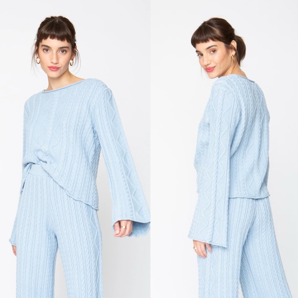 Callahan | Cassidy Cable Knit Sweater in Sky Blue Small